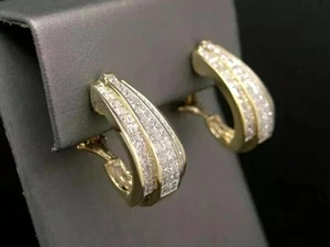 2Ct Princess  Cut White Lab-Created Huggie Hoop Earrings 14k Yellow Gold Plated - Picture 1 of 5