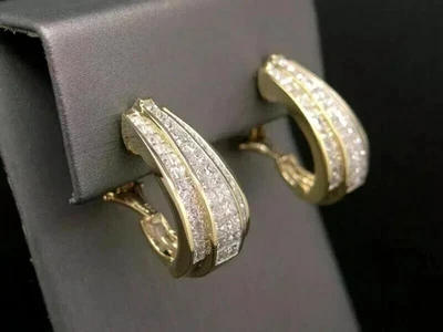 2Ct Princess  Cut White Lab-Created Huggie Hoop Earrings 14k Yellow Gold Plated - Image 1 of 4