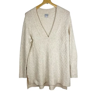 Suéter túnica Chico's 2 espiga texturizado cuello en V avena beige talla grande 12 - Imagen 1 de 9