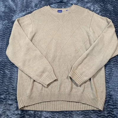 Arrow Beige Diamond-Pattern Knit Pullover Sweater Long Sleeve Mens Size Large - Image 1 of 4