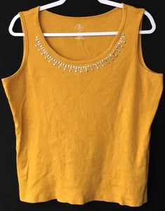 St. John's Bay 1X gelb Rundhals verziert Stretch ärmellos Top - Bild 1 von 5