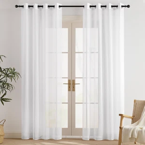 Pony Dance Voile Gardinen Weiss Transparent Vorhänge Wohnzimmer Leinenoptik Durc - Bild 1 von 22