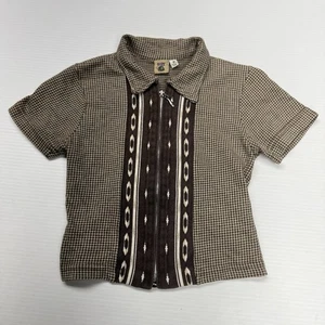 Camisa De Colección Para Mujer Estampada con Cremallera S Marrón EE. UU. Jane Burchard Merry Go Round - Imagen 1 de 10