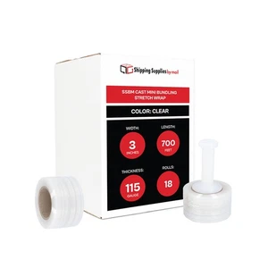 18 Rolls 115 Gauge Cast Hand Stretch Wrap 3" x 700' Plastic Bundling Shrink Film - Picture 1 of 7