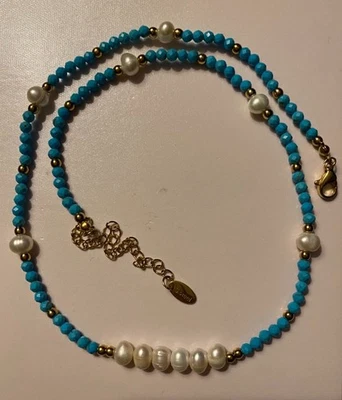 Natural Baroque White Pearl & Faceted Blue Turquoise 14K Gold Filled 16”-19” - Image 1 of 3
