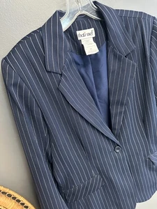 Vintage 90er That's Me Damengröße 12 Blazer marineblau Nadelstreifen kastig Karriere Jacke - Bild 1 von 5