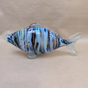 Vintage Romanian Glass Multi Coloured Hand Blown Fish Sculpture Figurine 9.5 " E - Picture 1 of 7