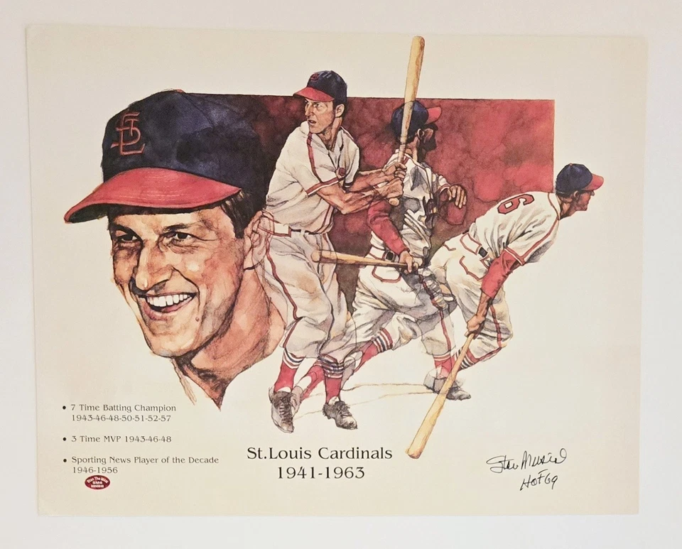 Stan Musial Signed St Louis Cardinals 14x18 Lithograph Print w/HOF 69 STM Holo - Image 1 of 1