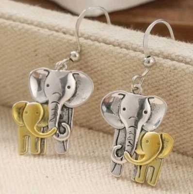 Vintage Copper Handmade Two Tone Elephant Earrings,Elephant Enthusiast Earrings - Image 1 of 3