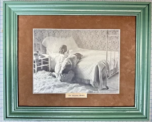 Fotografía antigua 1902 La oración vespertina: niño y perro rezando en la cama enmarcada - Imagen 1 de 7