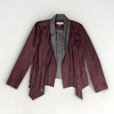 Chaqueta Blazer Bagatelle Manga Larga Imitación Gamuza Abierta Drapeada Frontal Borgoña Grande Foto 1 de 4