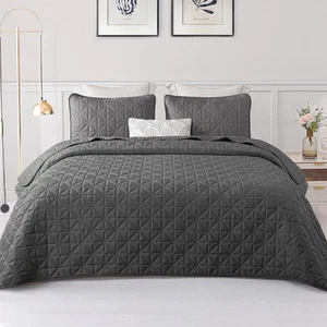 Quilts Queen Size Bedding Set with Stitched Grid Pattern, Lightweight Summer ... - Picture 1 of 6