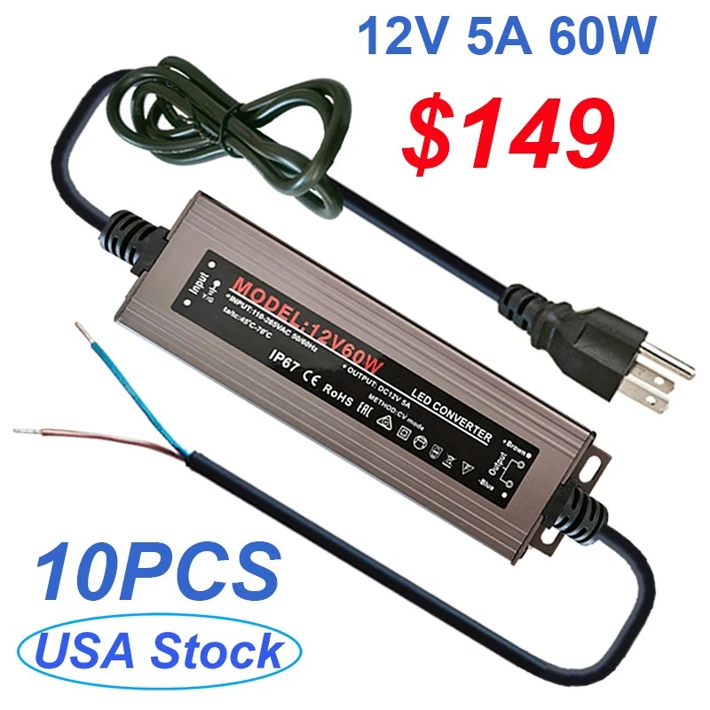 10Pcs DC 12V Transformer 12 Volt Power Supply With US Plug Adapter For LED Strip - Image 1 of 4