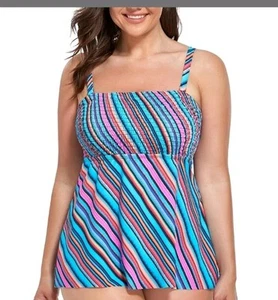 FULLFITALL Swimsuit Top Bathing Suit Size 22 Multi Color Built In Shelf Bra NWT - Picture 1 of 3