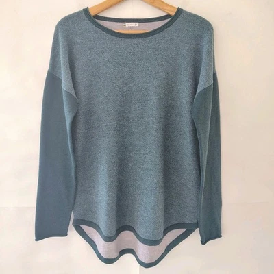 Smartwool Women's Sweater Size L Shadow Pine Teal Colorblock Roll Neck Raglan  - Image 1 of 4