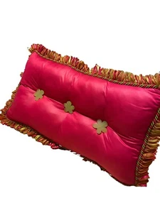 Pillow Silk Bohemian Fringed Borgata Approx 12x 21 Inch Triangle Pink/Green - Picture 1 of 15