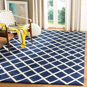 Handmade Hand Tufted Pure Woolen Thick Geometrical Carpet for Living Room - Picture 1 of 1