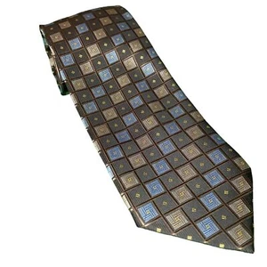 Alexander Julian Farben Krawatte Grafik blau gold & braune Quadrate - Bild 1 von 4