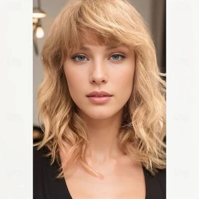 Pelucas cortas onduladas rubias fresa con flequillo pelucas 100 % cabello humano ninguna peluca de encaje Foto 1 de 4