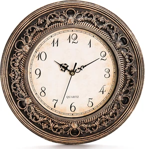 Silent Wall Clock, 13 Inch Vintage Large Wall Clock, Battery Operated round - Picture 1 of 12