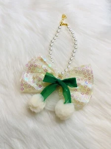 Cute Pet Dog Cat Pearl Collar Cherry Bow Cream Jewellery Dogs Necklace Size S - Picture 1 of 5