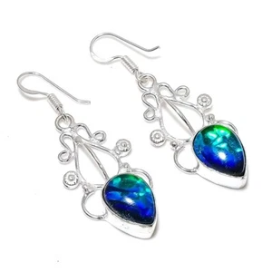 Triplet Opal Gemstone Handmade 925 Sterling Silver Jewelry Earring Sz 1.8" - Picture 1 of 1
