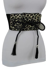 Women Corset Belt Waist Wide Stretch Waistband Black Leopard Animal Print S M - Picture 1 of 12