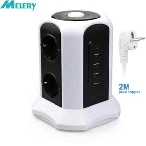 Surge Protector Power Strip Tower with 4 USB Ports and 6FT Cord, 6 AC EU Outlets - Picture 1 of 8