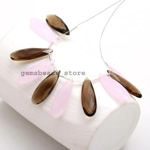Smoky+Rose Quartz Hydro Quartz Faceted Briolette 30X10MM Beads 10 Pcs - Picture 1 of 8