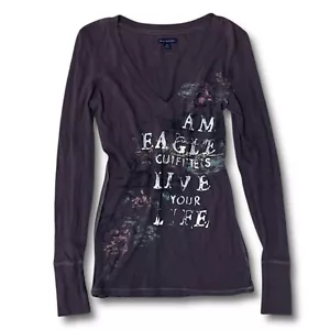 American Eagle Y2K Grafik Top Gothic Langarmshirt Grunge Bella 2000er Vintage M - Bild 1 von 7