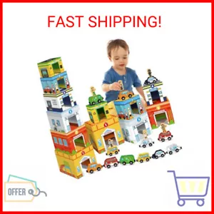 Aizweb Stacking Toys for Toddlers,Sorting Blocks Magnetic Wooden Cars Cardboard - Picture 1 of 2