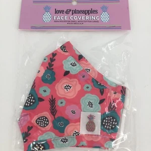 Love & Pinapples Face Covering Mask Reuseable Adjustable Nose Wire Floral - Picture 1 of 2