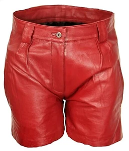 Women's GENUINE LEATHER ELEGANT Style Red Hot Pants Leather Shorts - Picture 1 of 12