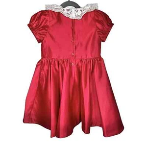 American Girl Janie And Jack Dress Red Satin Lace Occasion Choose Your Size - Picture 1 of 8