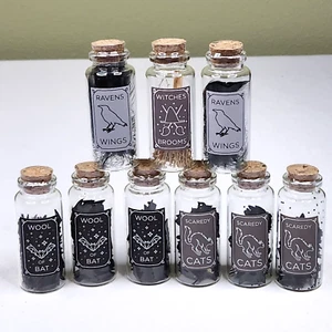 x9 Mini Glass Potion Bottles Filled & Sealed Halloween 3" from Target Bat Wool - Picture 1 of 5
