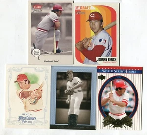 Lote de 5 tarjetas coleccionables de béisbol Johnny Bench HOF CINCINNATI ROJOS (LOTE 17) - Imagen 1 de 1