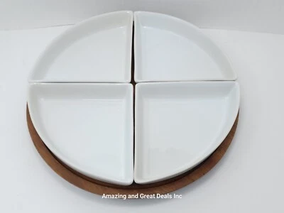 The Cellar Serveware Acacia Wood Lazy Susan, White Porcelain - Image 1 of 4