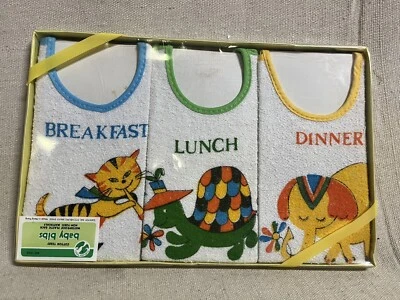 Baberos de bebé de colección Nos Sanitoy años 60 guardería elefante gatito tortuga V5170 Foto 1 de 4