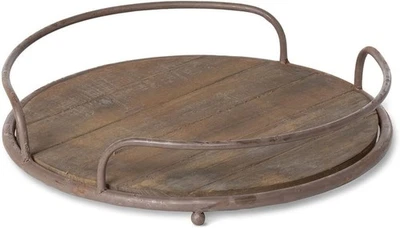 Brand New Round Wooden Tray with Iron Handles Farmhouse Serving Tray - Image 1 of 4