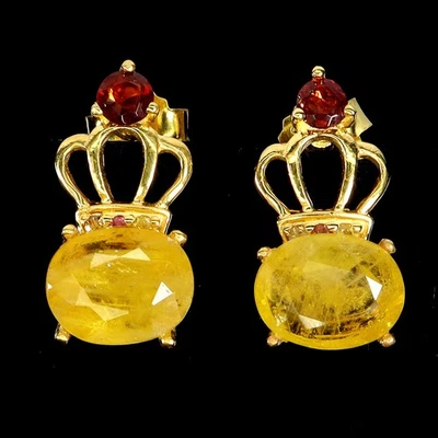 925 Sterling Silver Earrings Oval Yellow Sapphire 9x7mm Mozambique Gemstone - Image 1 of 4