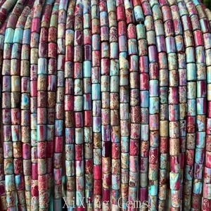 Cuentas de jaspe de sedimentos marinos naturales tubo rosa rojo azul 4x8 mm para hacer joyas - Imagen 1 de 6