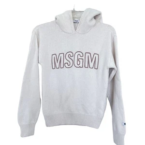 MSGM Kids logo-embroidered hooded neutral ecru sweater size 12 - Picture 1 of 10