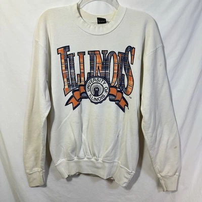 Sudadera De Colección Envejecida Universidad de Illinois Grande Hecha en EE. UU. Pullover L Foto 1 de 4