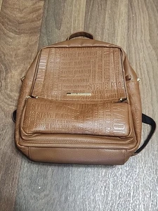 Steve Madden Women's BTampaa Backpack Cognac Gold Embossed Logo Polyurethane - Picture 1 of 12