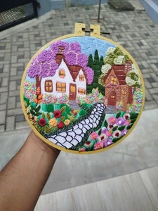Embroidery Hoop Art - Home Garden 8" - Picture 1 of 3