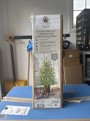 🎄 My Texas House | 4 ft. Pre-Lit Cypress Pot Artificial Christmas Tree 4 Foot ✨ - Image 1 of 4