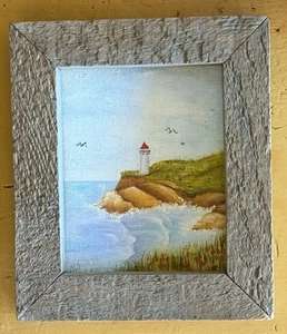 Pintura de faro al óleo acrílica pintada a mano vintage - pequeña obra de arte enmarcada - Imagen 1 de 12
