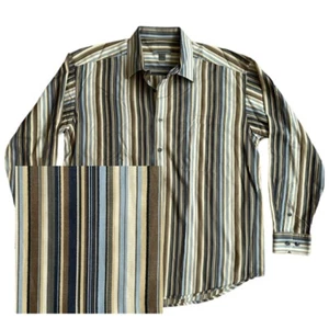 Johnston & Murphy Long Sleeve Shirt Mens Sz Large Brown Blue Button Up Front - Picture 1 of 8
