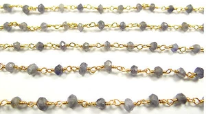 3 mm CADENA DE ESLABONES DE PIEDRA GEMA FACETADA A MANO IOLITA NATURAL HECHA A MANO 30 - Imagen 1 de 1
