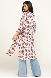 WRANGLER RETRO FLOREALE CINTURA KIMONO SPOLVERINO cardigan aperto FREE PEOPLE NUOVO - Foto 1 di 10